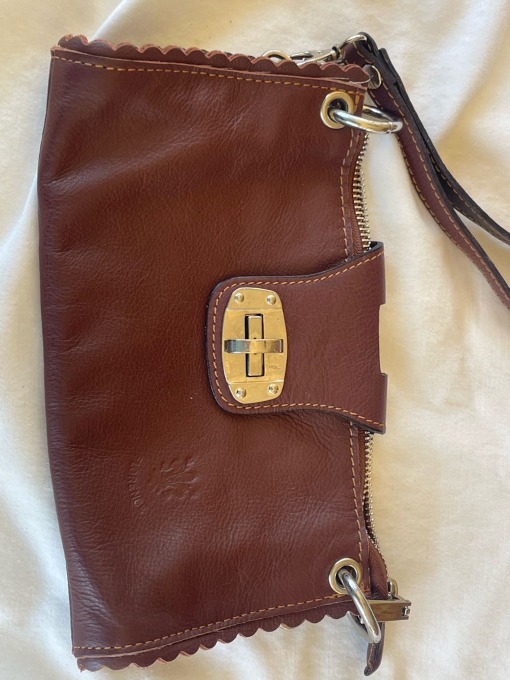 Vintage Genuine Italian Leather Brown Wristlet Clutch Scalloped Edge 🇮🇹